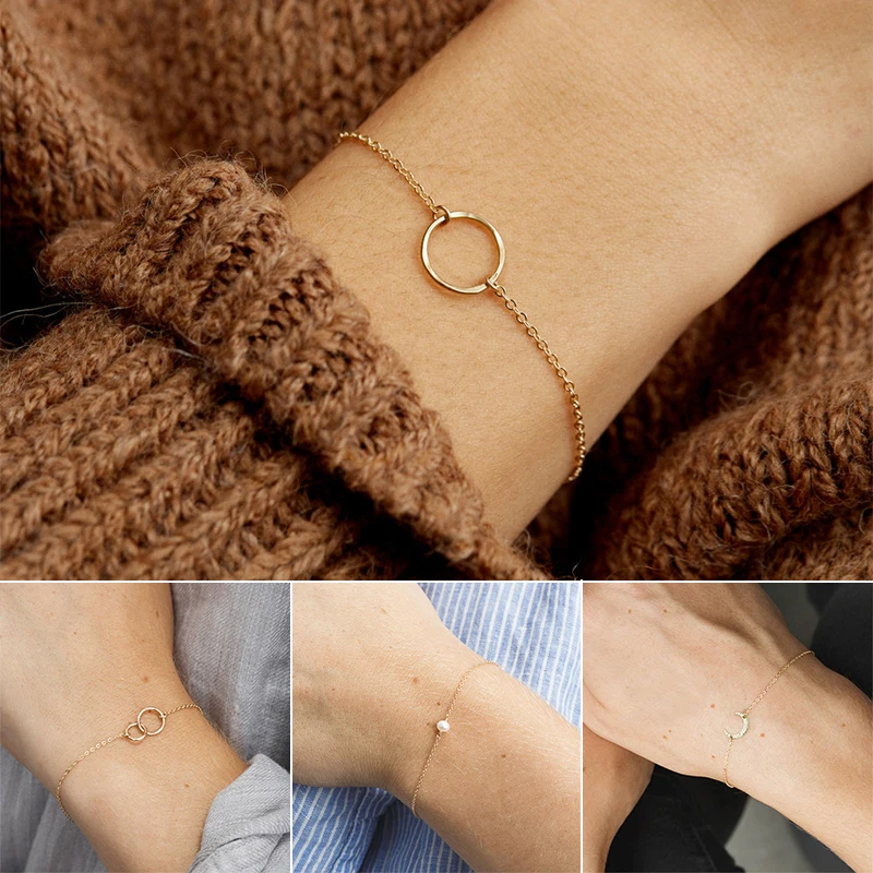 

1PC Round Heart Bracelet Friendship Golden Bracelet Alloy Circle Adjustable Chain Silver Bracelets DIY Stainless Steel Bracelets
