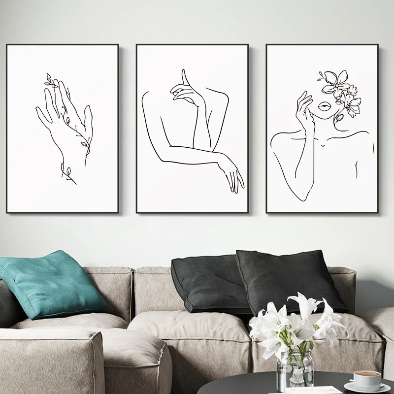 Conisi Scandinavian Style Classic Line Drawing Sexy Girl Line Canvas Paintings Wall Poster Home Decor for Bedroom Decoration