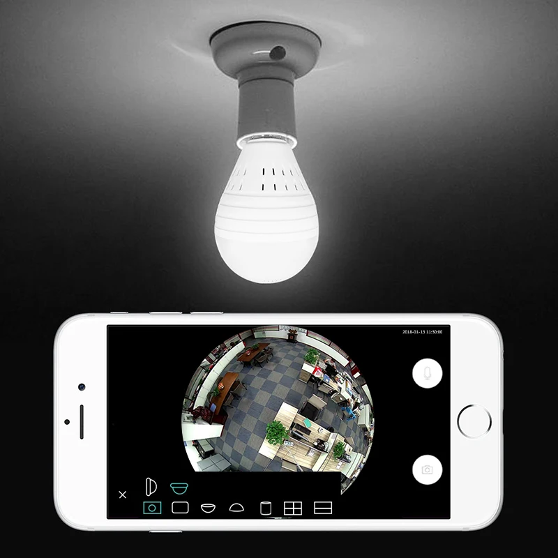 Wifi IP Mini Bulb Lamp Camera HD Home Security Wireless Cam Panoramic FishEye 360 Degree Night Vision Camcorder Support TF Card