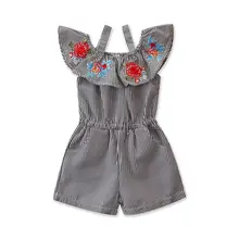 Прямая ; Новинка; детский полосатый комбинезон с цветочным рисунком для маленьких девочек; Летний комбинезон; одежда; 1-6Y