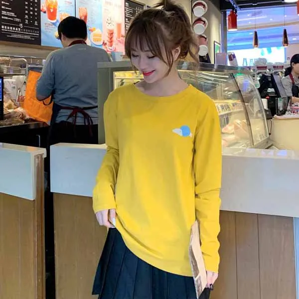 MaY 3351 huang Harajuku Vintage t shirt Ulzzang Girlfriends kawaii rainbow stripe t-Shirts autumn Women Casual Loose long Sleeve pink Top Femme - Цвет: MaY 3351 huang