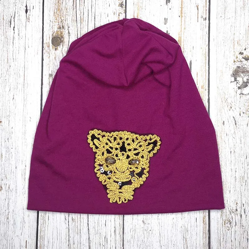 Maroon GZhilovingL, фирменный дизайн, женские шапки с тигром, с блестками, на весну и зиму, мягкие, Полиэстеровые, тянущиеся, сутулящиеся, Skullies Beanies, мешковатые шапки - Цвет: Maroon