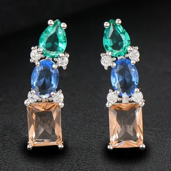 

GODK Bohemian Blue Climbers Stud Earring For Women Accessories Full Cubic Zircon Earrings pendientes mujer moda