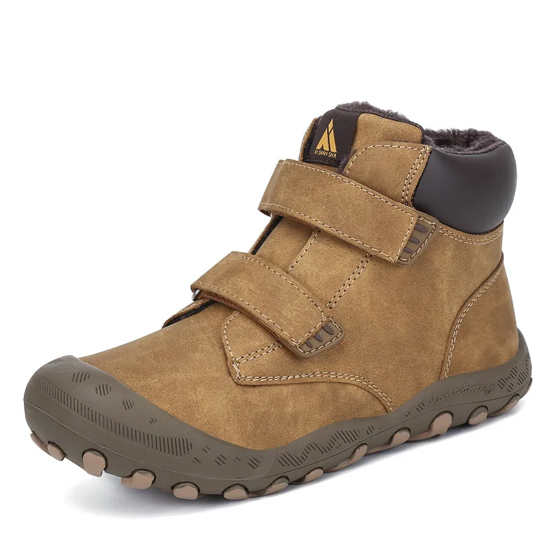 ULKNN/зимняя детская обувь для мальчиков; уличные кожаные зимние ботинки; Детские ботильоны; теплые плюшевые ботинки на меху; модная обувь на плоской подошве для девочек
