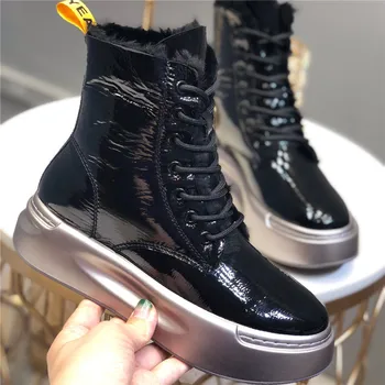 

19 winter new high-top plus velvet lace-up muffin platform boots snow boots female sheepskin all-in-one waterproof cotton shoes