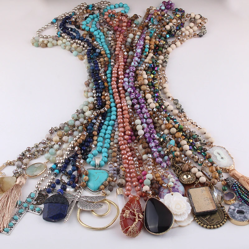 Collar de variados mujer, joyería Bohemia hecha a mano, al por mayor, 20 piezas|Collares colgantes| - AliExpress