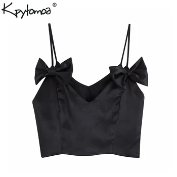 

Vintage Sexy Bow Tie Short Style Camis Women 2020 Fashion Sleeveless Backless Stylish Shirts Blusas Mujer Chic Crop Top