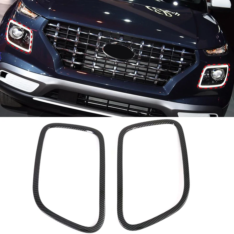 ABS углеродное волокно внешняя отделка фары передняя крышка лампы отделка 2 шт. для hyundai Venue аксессуары для стайлинга автомобилей