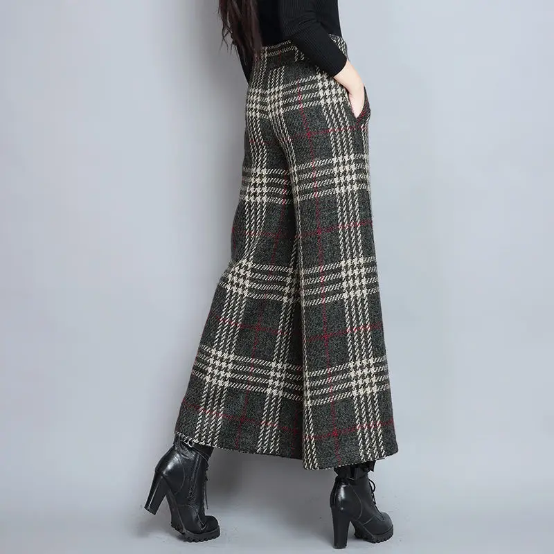 Fashion Plaid Woolen Wide Leg Pants Women Capri-Pants Pants 2020 Autumn Winter Thick Woolen Trousers Women Bell Bottom Pants Fashion Plaid Woolen Wide Leg Pants Women Capri-Pants Pants 2020 Autumn Winter Thick Woolen Trousers Women Bell Bottom Pants