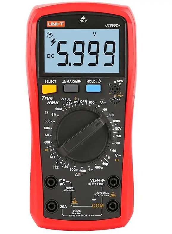 UT890D plus Uni-t Цифровой мультиметр True RMS UT890C UT890C+ UT890D+ ручной диапазон AC DC Частота, емкость, температура измерительный прибор с подсветкой - Цвет: UT890D plus