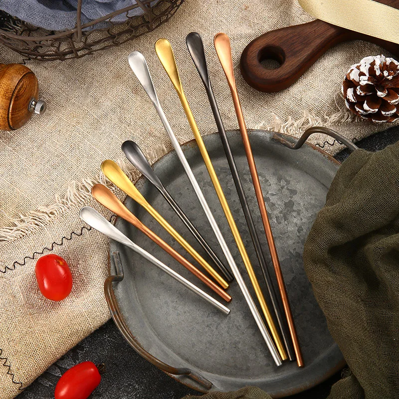 Creative Long Handle Stainless Steel Spoon Coffee Tea Honey Mixing Bar Spoons Teaspoon Household Tableware Cutlery Kitchen Tools
