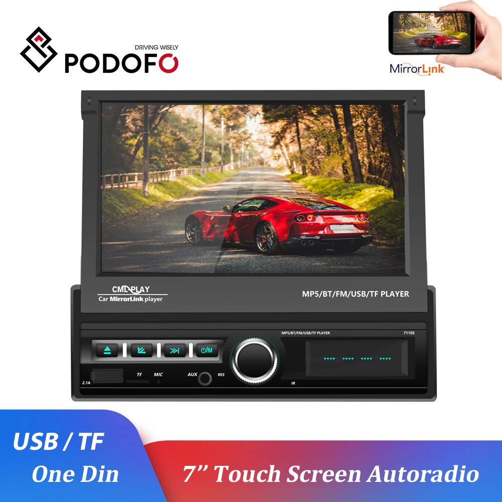 Мультимедийный плеер Podofo 1 Din 7 дюймов MP5 USB TF FM радио для автомобиля Android IOS Mirror Link