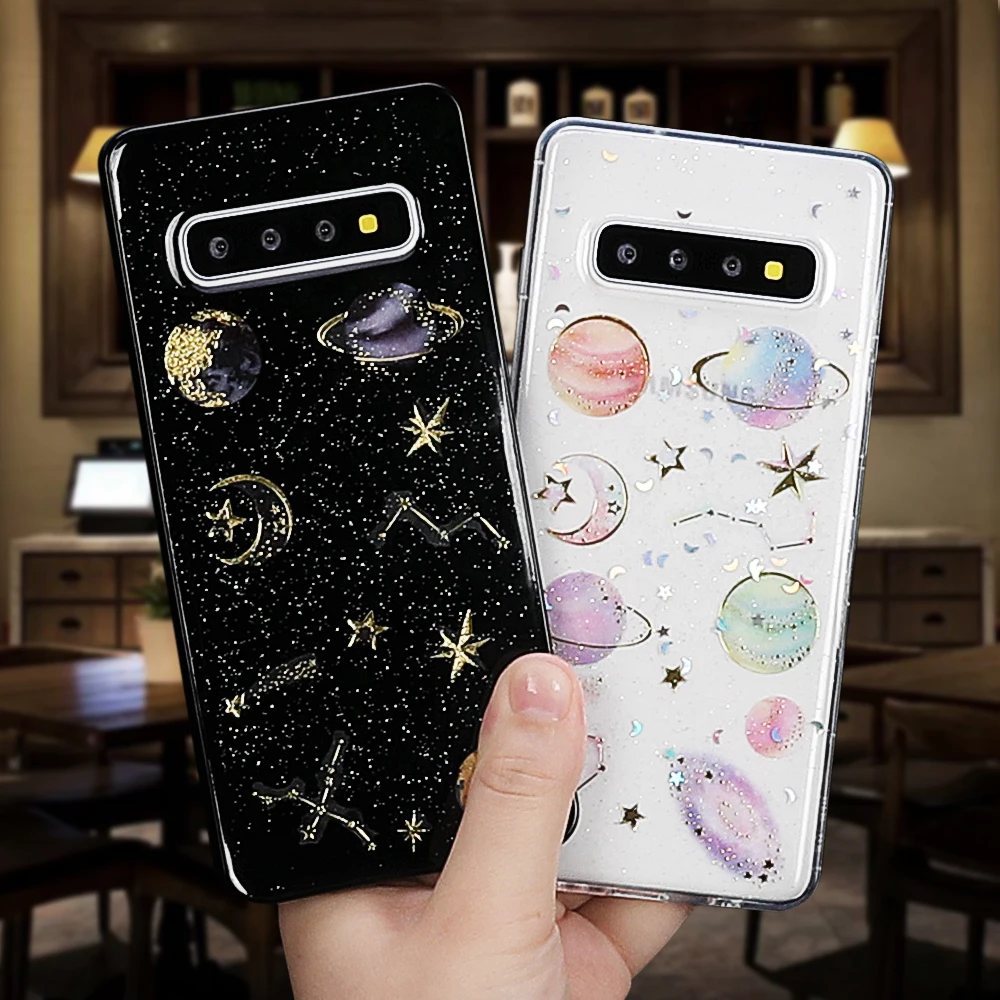

Epoxy Phone Case For Samsung Galaxy A10 A20 A30 A40 A50 A60 A70 S10 Planet Star Transparent TPU Phone Back Cover Cases