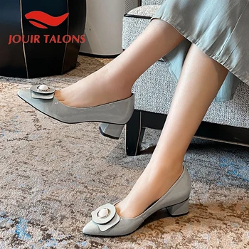 

JOUIR TALONS 2020 New Arrivals Genuine Leather Women Sandals Pointed Toe Square Heel Pearl Pumps Summer Leisure Woman Shoes