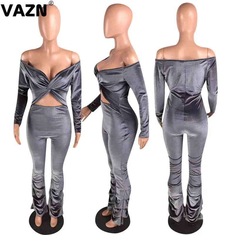 VAZN красочные Slash-neck красочные новые горячие модные уличные Комбинезоны повседневные бодикон сексуальные длинные брюки тонкий длинный комбинезон