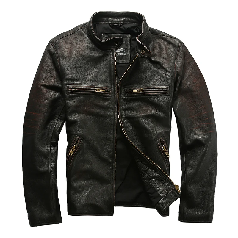 

2020 Vintage Black Men American Style Motorcycle Leather Jacket Plus Size 6XL Genuine Cowhide Autumn Slim Fit Biker's Coat