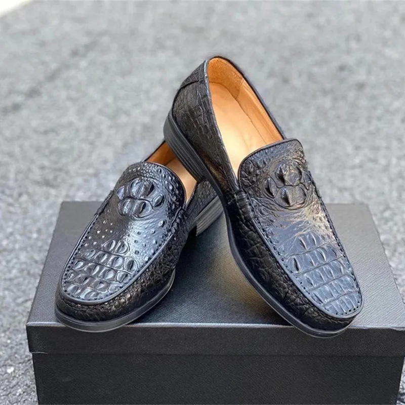 

Business Casual Style Authentic Crocodile Skin Men's Black Loafers Exotic Genuine Alligator Leather Male Slip-on Dress Shoes