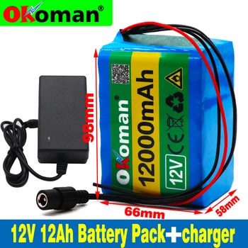 

Okoman 12V 12Ah 18650 lithium battery 12.6V 12000mAh rechargeable battery with BMS for power tools LED xenon lamp + charger