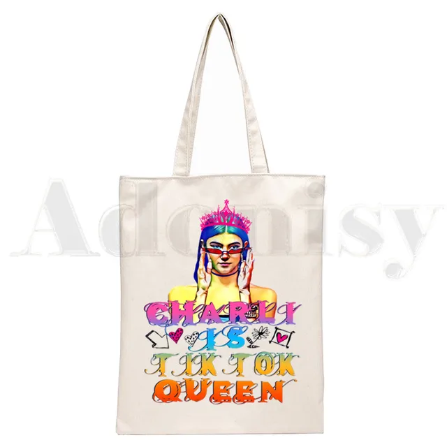 Ice Coffee Splatter Charli Damelio Harajuku Anime Handbags Shoulder Bags Casual Shopping Girls Handbag Women Elegant Canvas Bag O