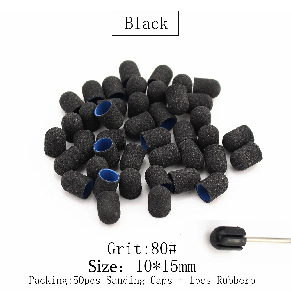 50pcs 10*15mm 네일 샌딩 캡 전기 플라스틱 그립 드릴 발 큐티클 밀링 블록 연마 액세서리 페디큐어 도구