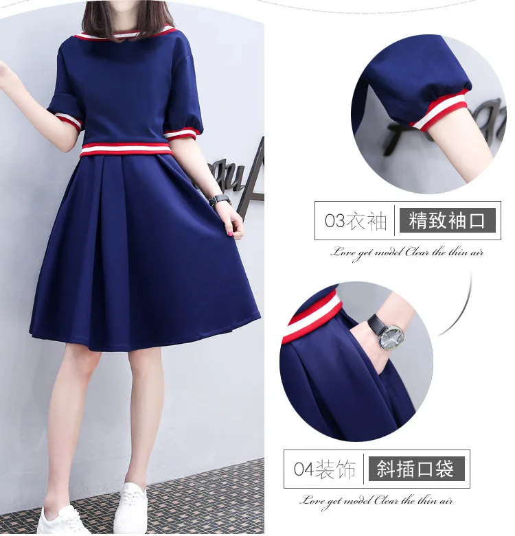 

2019 New Style Summer Korean-style Slim Fit Slimming Mock Two-Piece A- line Dress Women's Summer Students Cute Hipster Sweet