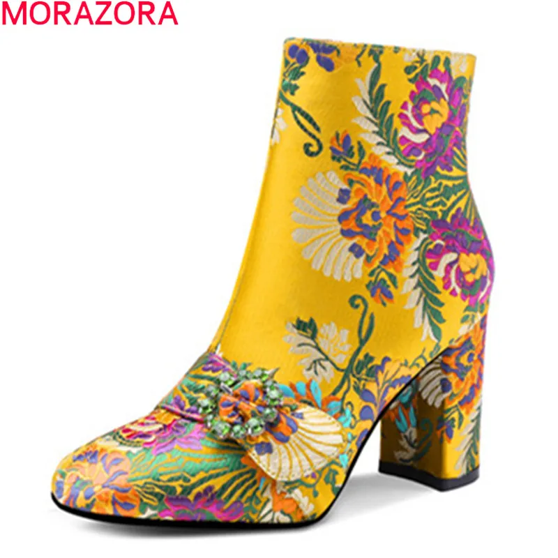 MORAZORA; коллекция года; большие размеры 33-43; классические ботильоны; зимняя теплая Модная женская обувь с цветочным принтом; женские ботинки высокого качества