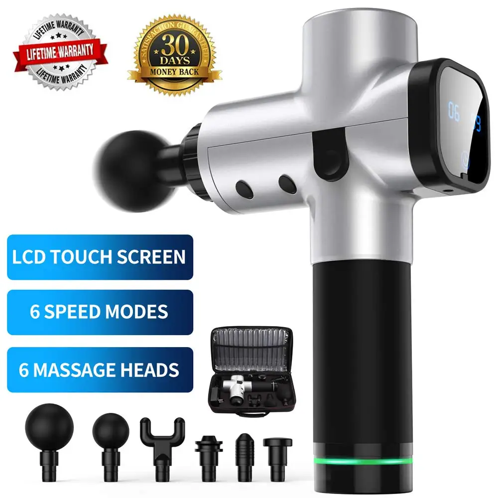 

Upgraded 6 Adjustable Speeds Handheld Vibration Deep Tissue Muscle Massager Device - with 6 Massage Heads and Portable Bag