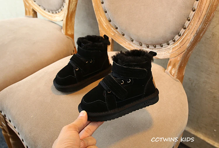 CCTWINS Kids Shoes Winter Boys Fashion Casual Black Snow Boots Girls Warm Soft Shoes for Children with Fur Booties SNB037