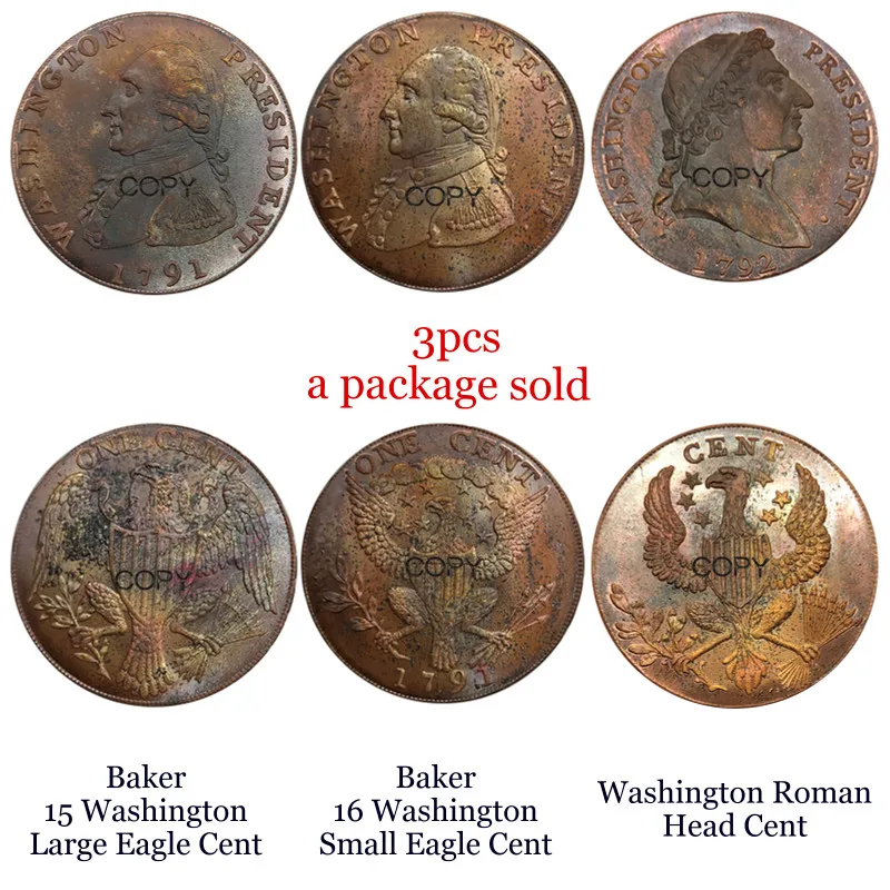 Президент Вашингтона из США 1791 Бейкер 15 большой орел Cent 16 маленький Орел 1792