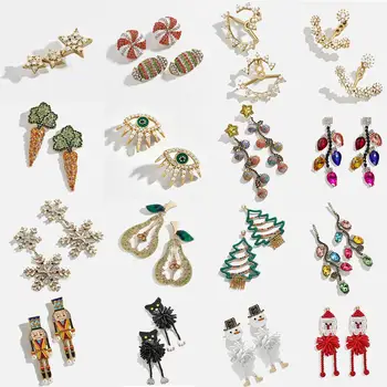 

2019 Fashion Geometry Multilcolor Crystal Dangle Earrings For Women Beaded Father Christmas Snowman Long Earrings Accessories