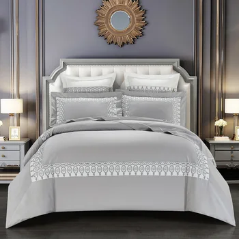 

600TC Egyptian Cotton Premium Bedding set Gold Grey Duvet Cover Set Queen King size Down Comforter Quilt Cover Bed sheets set
