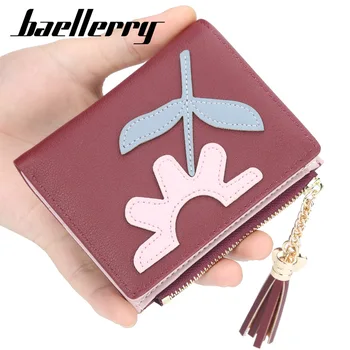

Baellerry New Style Wallet Tassels Zipper Women's Short Wallet Flower Three Fold Cross Wallet Purse