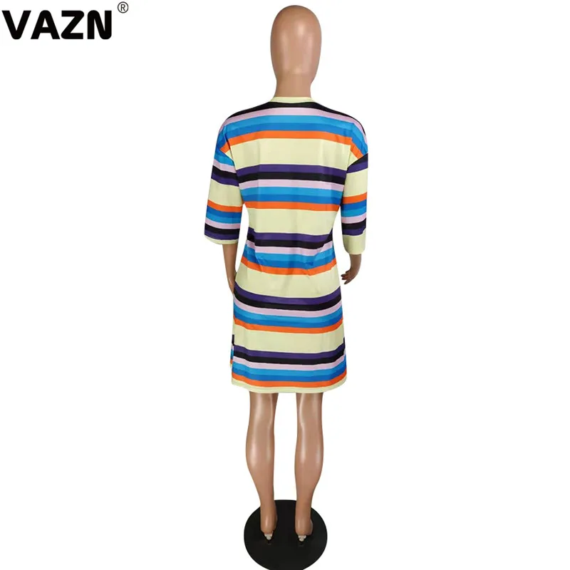 VAZN YMT6108 новое классическое Полосатое мягкое молодежное милое повседневное модное женское офисное прямое платье миди с коротким рукавом