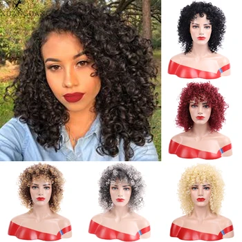 

XUANGUANG Short Black Afro Kinky Curly Wig for Women African Wigs Synthetic Short Wigs Heat Resistant Fiber Hair 14 Inch