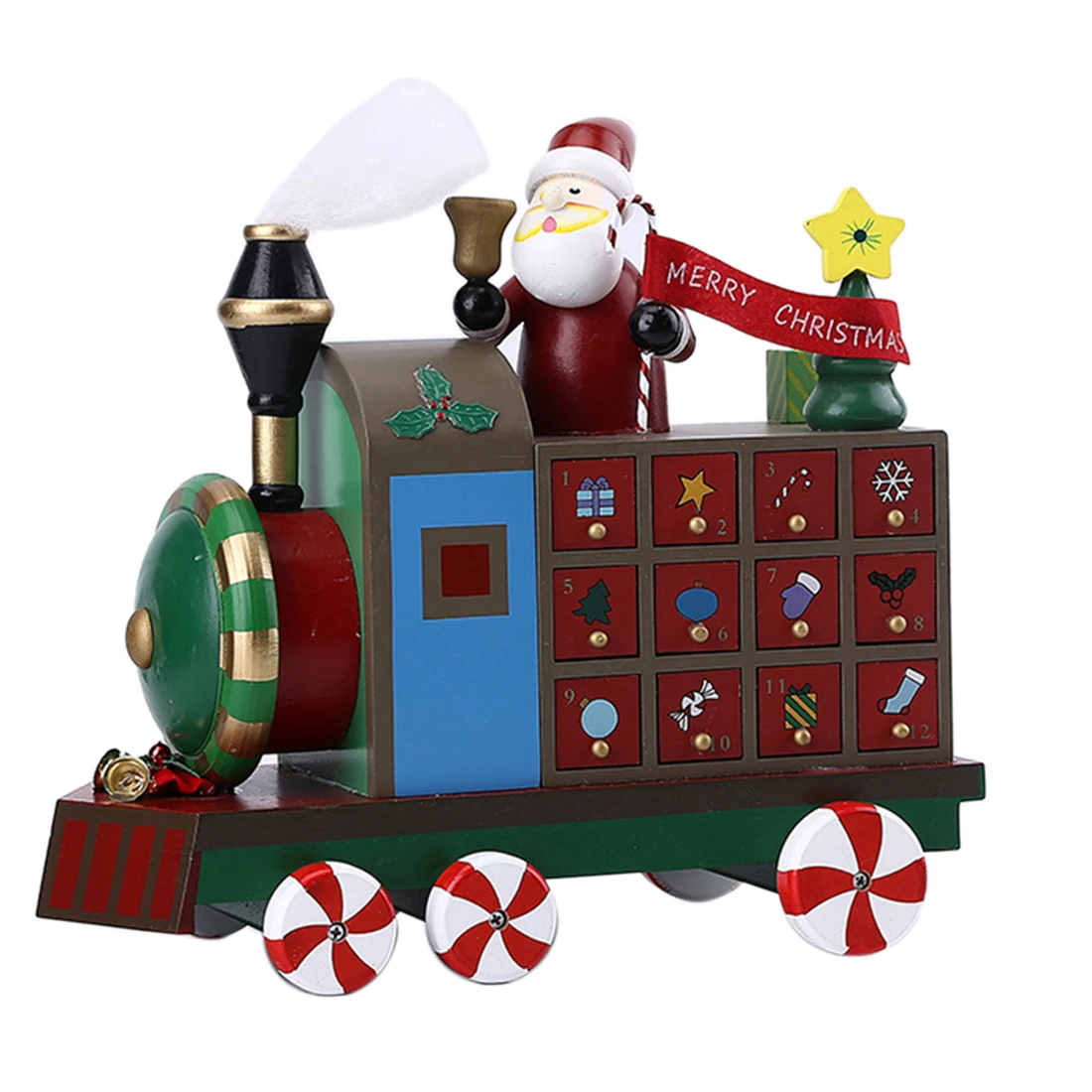 

Christmas Gift Advent Countdown Calendar Wooden Cabinet with Date Drawer Calendar Storage Box Party Festival Supplies-Locomotive