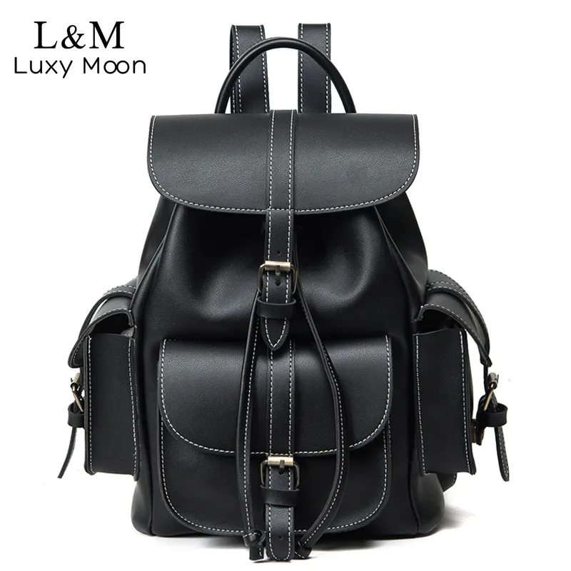 Best Vintage Drawstring Backpack Women High Quality PU Leather Backpacks Sac a Dos Black 2019 Shoulder Bag Female School Bags XA1179H