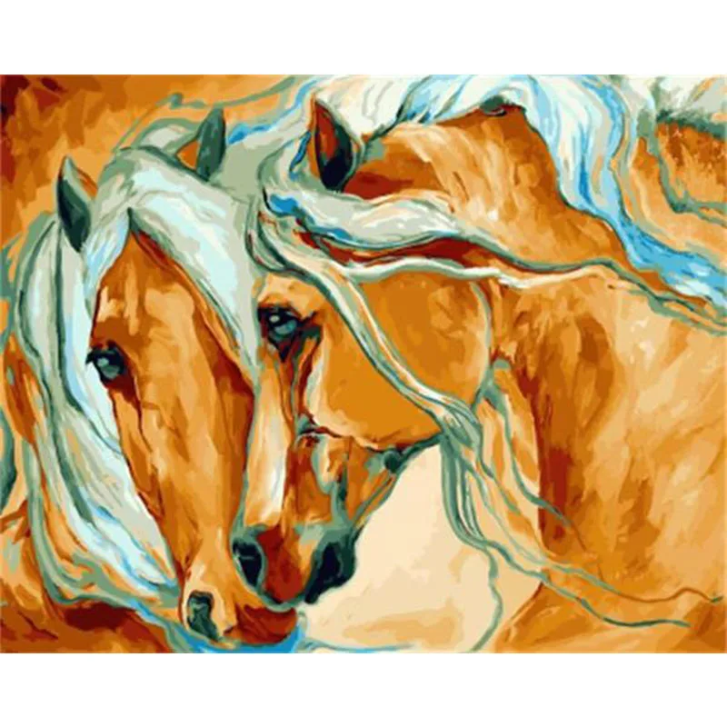 

Painting By Numbers DIY Dropshipping 40x50 60x75cm Warm eyed double horse Animal Canvas Wedding Decoration Art picture Gift