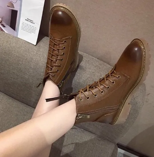 

Shoes Low Heels booties Lace Up Boots Booties Ladies Luxury Designer Bootee Woman 2019 Martins For Women Zipper Round Toe