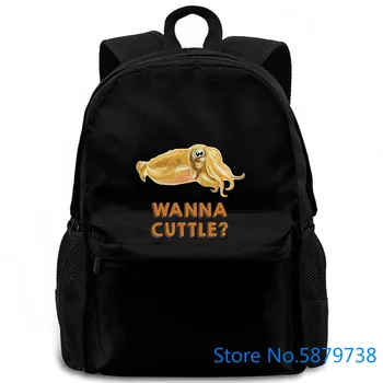 

Wanna Cuttle Cuttlefish Round Collar Black women men backpack laptop travel school adult student