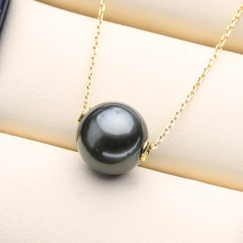 

FENASY 18K Gold Pendant Tahitian Black Round Pearl Au750 Yellow Gold Wedding Engagement Jewelry With Yellow Silver Necklace