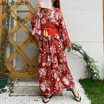 

Joinyouth 2019 New Fashion Women's Kimono Robe Japanese Floral Printed Ankle Dress Cosplay Bowknot Belt Dresses Vestidos 56935
