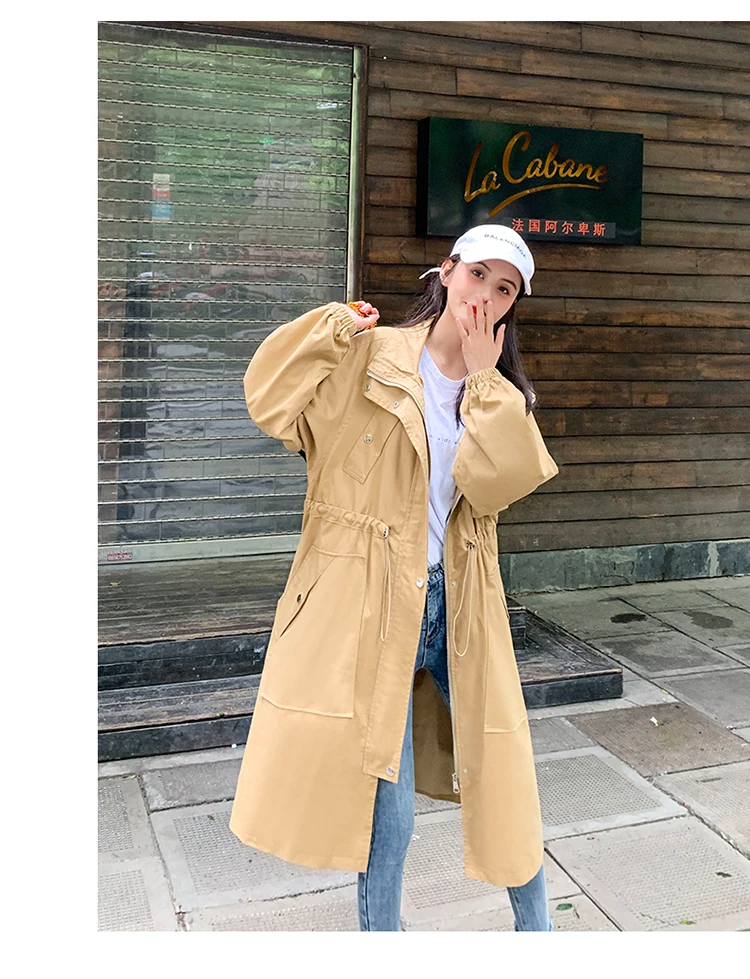 Long Trench Women Spring And Autumn Loose BF Coat Female Knee-length Mandarin Collar Solid Casual Coats