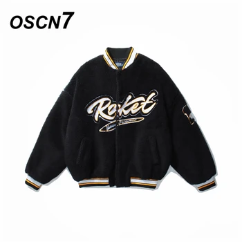 

OSCN7 Hip Hop Fleece Warm Stand Jackets Men 2020 Winter New Japanese Streetwear Loose Casual Women Jackets Coat D015