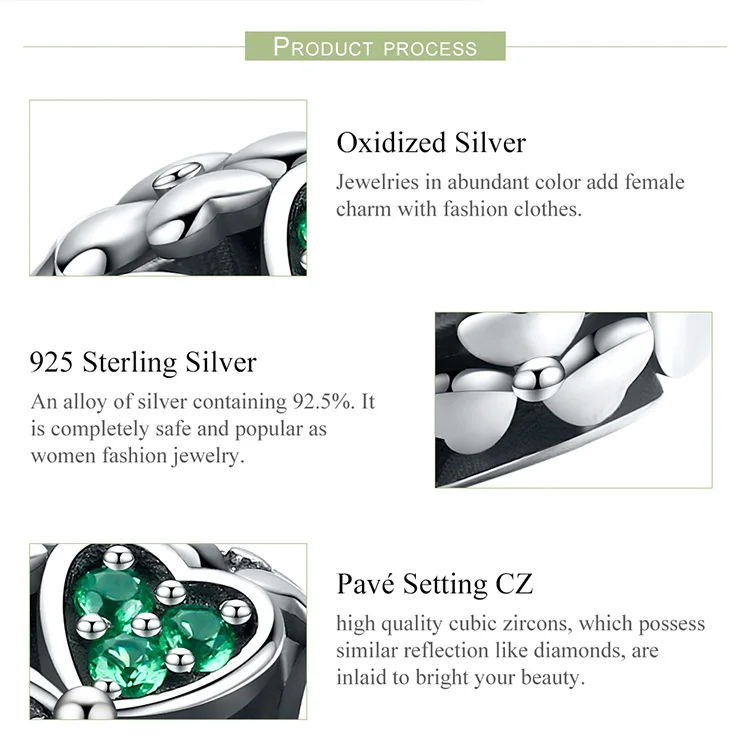 Подлинная серебряные бусины 925 пробы шамрок цветок зеленый кристалл талисманы подходят оригинальные Пандора браслеты для женщин DIY ювелирные изделия