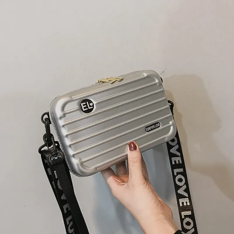 Женская мини-сумка через плечо в форме чемодана, модная Высококачественная маленькая сумка на плечо с широким буквенным ремешком, сумочка-клатч для девочек - Цвет: Silver