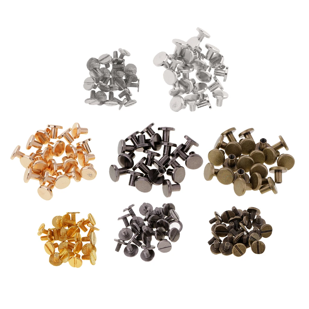 Set Of 80 Round Head Button Stud Slotted Screws 8mm Chicago Screws Nail Rivet For DIY Leather Craf