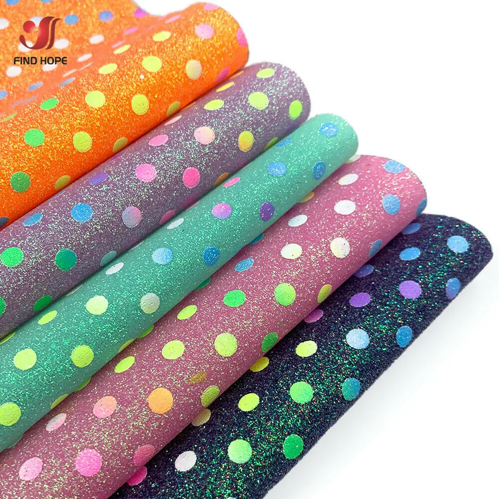 Rainbow Sparkle Polka Dots Fine Glitter Faux Leather for DIY Crafts and Handmade Accessories