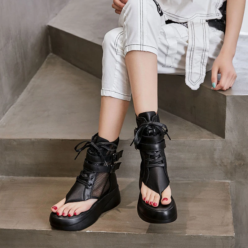 2021 Fashion Ladies Sandals Hollow-Out Gladiator Sandals Women Flat Shoes Open Toe Genuine Leather Summer Cool Boots