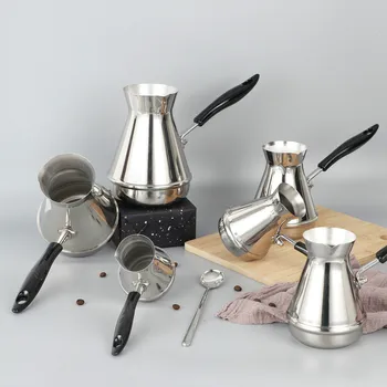 

Stainless Steel Turkish Coffee Pot Arabica Coffee Maker Kettles Percolators European Long Handle Mocha Moka Pots WJ817