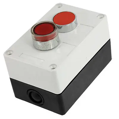 

AC 110V Red Signal Lamp Flat Cap 2 NC Momentary Push Button Station